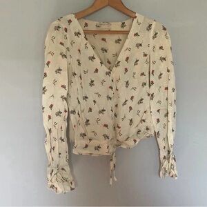 Urban Outfitters Cream Floral Blouse Size Small